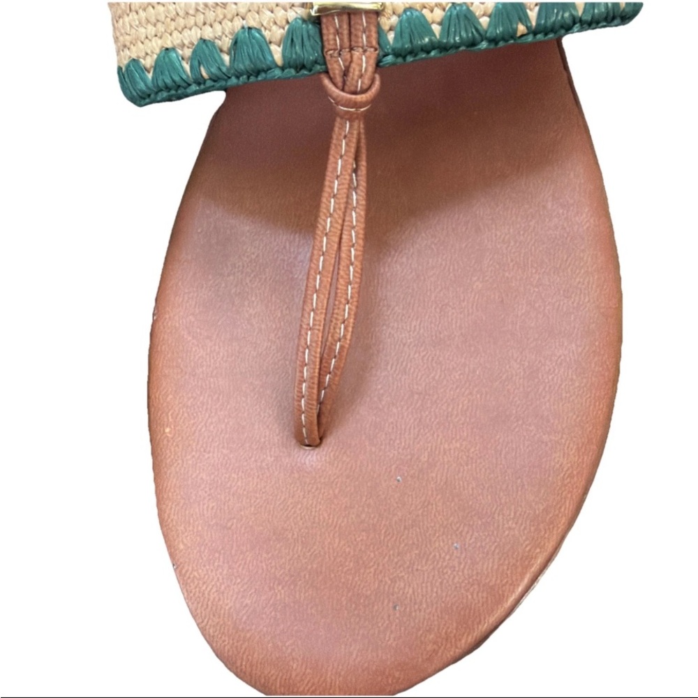 🆕 Italian Shoemakers Green and Tan Thong Sandals Raffia Accents Summer/Casual - Picture 4 of 8